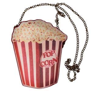 Popcorn Shaped Novelty Crossbody Purse Red & White Gold Chain